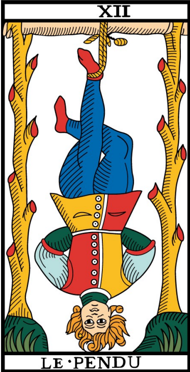 Immagine dell'Arcano maggiore numero XII, L'Appeso
Tarocchi di Marsiglia
Mazzo dal Negro, edizione 2010

L'Appeso come schema interiore e zona di comfort

